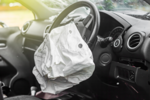 Airbag deployed after a car accident.